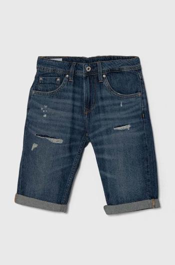 Dětské riflové kraťasy Pepe Jeans SLIM SHORT REPAIR JR tmavomodrá barva, nastavitelný pas