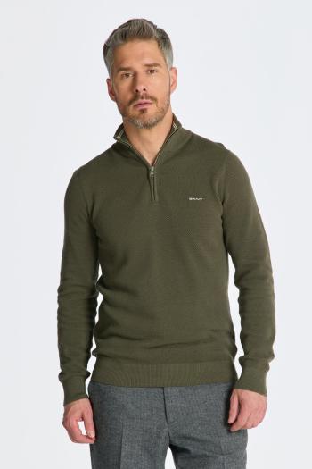 SVETR GANT COTTON PIQUE HALFZIP JUNIPER GREEN