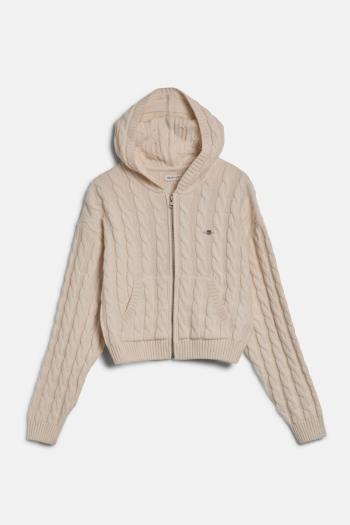 KARDIGAN GANT SHIELD CROPPED CABLE ZIP HOODIE EGGSHELL