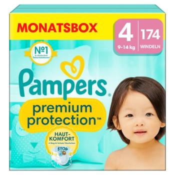 Pampers Premium Protection , velikost 4 Maxi, 9-14 kg, měsíční balení (1x 174 plen)