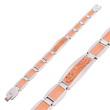 Náramok z ocele 316L, známka s čínskymi drakmi, strieborná a medená farba