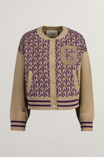 SVETR GANT VARSITY JACQUARD KNIT BOMBER DARK KHAKI