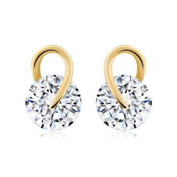 Zlaté náušnice 14K s okrúhlym zirkónom a oblúkom v tvare polovice srdca