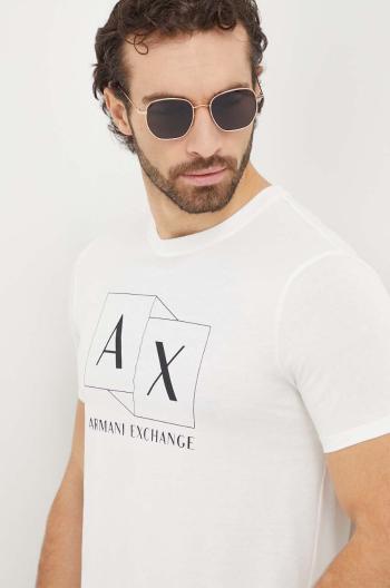 Bavlněné tričko Armani Exchange béžová barva, s potiskem, 3DZTAD ZJ9AZ