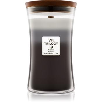 Woodwick Trilogy Warm Woods vonná svíčka s dřevěným knotem 609,5 g