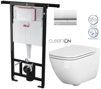 ALCADRAIN Jádromodul předstěnový instalační systém s chromovým tlačítkem M1721 + WC CERSANIT CLEANON CASPIA + SEDÁTKO AM102/1120 M1721 CP1