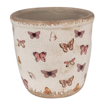 Béžový antik obal na květináč s motýlky Butterfly Paradise M - Ø 15*14 cm 6CE1661M