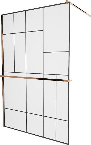 MEXEN/S KIOTO Sprchová zástěna WALK-IN s poličkou a držákem ručníků 70 x 200, transparent/černá 8 mm, růžové zlato 800-070-121-60-78