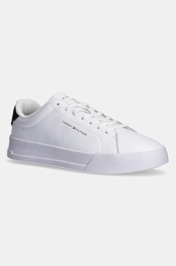 Kožené sneakers boty Tommy Hilfiger TH COURT LTH DETAIL ESS bílá barva, FM0FM05367