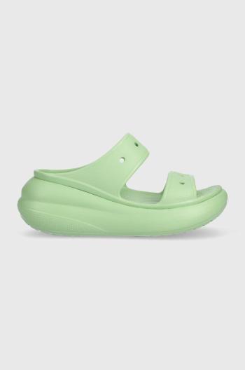 Pantofle Crocs Classic Crush Sandal dámské, zelená barva, na platformě, 207521