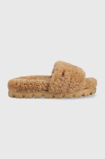 Vlněné pantofle UGG W Cozetta Curly hnědá barva