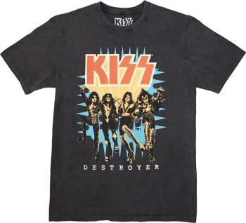 Kiss Tričko Destroyer 3D Logo Stone Wash Unisex Charcoal Grey S