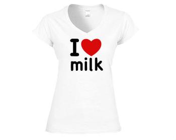 Dámské tričko V-výstřih I Love milk