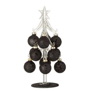 Skleněný stromek s černými koulemi Baubles Stars  – 10*10*20 cm 6535