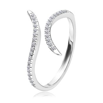 Strieborný prsteň 925 - rozdelené a zvlnené línie s čírymi zirkónmi - Veľkosť: 64 mm