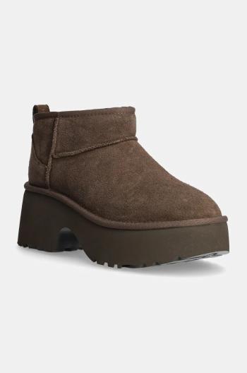 Semišové boty UGG Classic Ultra Mini New Heights dámské, hnědá barva, na podpatku, zateplené, 1158311-HCK