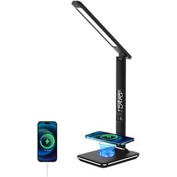 LED stolní lampička Immax KINGFISHER Qi černá s bezdrátovým nabíjením Qi a USB (08965L)