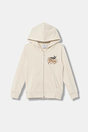 Detská mikina Puma MID90s Full-Zip FL B béžová farba, s kapucňou, vzorovaná, 688469