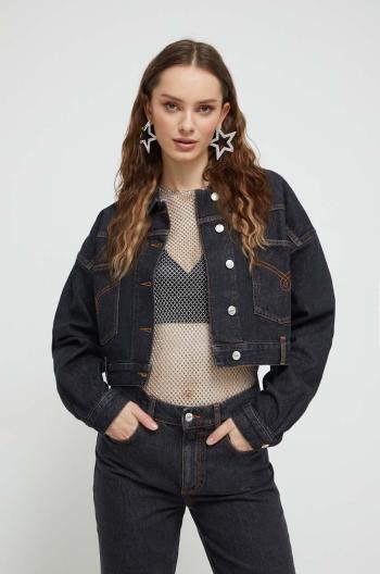 Džínová bunda Moschino Jeans dámská, černá barva, přechodná, oversize