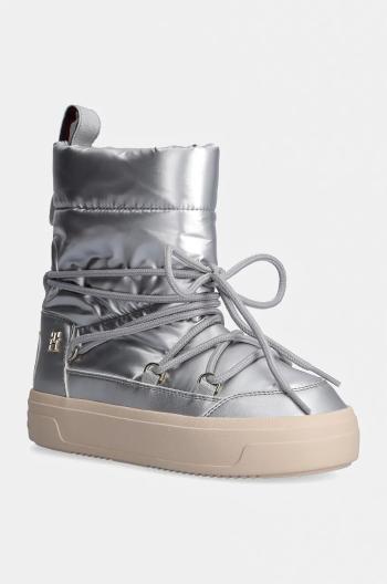 Sněhule Tommy Hilfiger LACE-UP METALLIC SNOWBOOT stříbrná barva, FW0FW08442