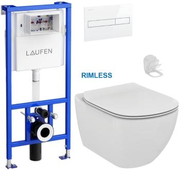 LAUFEN Rámový podomítkový modul CW1 SET s bílým tlačítkem + WC Ideal Standard Tesi se sedátkem RIMLESS H8946600000001BI TE2