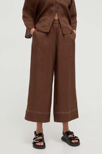 Plátěné kalhoty Max Mara Leisure hnědá barva, široké, high waist, 2416131048600