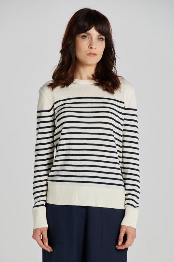 SVETR GANT FINE KNIT STRIPED C-NECK CREAM