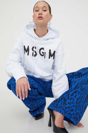 Bavlněná mikina MSGM dámská, bílá barva, s kapucí, s potiskem, 3641MDM136.247000