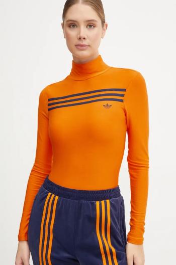 Tričko s dlouhým rukávem adidas Originals oranžová barva, s pologolfem, JN8313