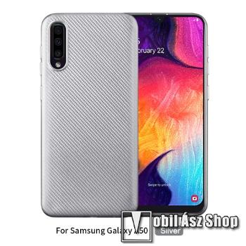 Szilikon védő tok / hátlap - EZÜST - KARBON MINTÁS - SAMSUNG SM-A307F Galaxy A30s / SAMSUNG SM-A505F Galaxy A50 / SAMSUNG Galaxy A50s