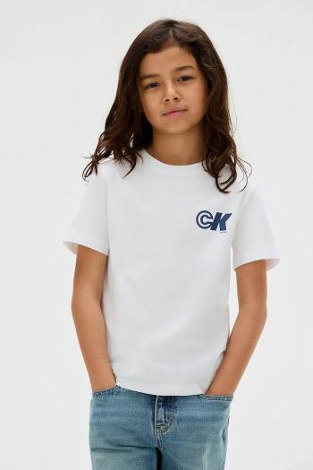 Detské bavlnené tričko Calvin Klein Jeans biela farba, s potlačou, IB0IB02544