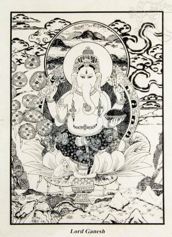 Ganesha mártott papír (LOKTA) falikép - 51 x 76 cm