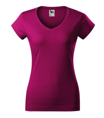 MALFINI Dámske tričko Fit V-neck - Svetlá fuchsiová | M