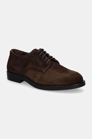 Semišové polobotky Calvin Klein DERBY SUE pánské, hnědá barva, HM0HM01622