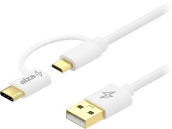 Adatkábel AlzaPower Core 2in1 Micro USB + USB-C - 1m, fehér