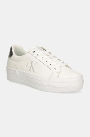 Kožené sneakers boty Calvin Klein Jeans BOLD VULC FLATF LACEUP LTH bílá barva, YW0YW01688