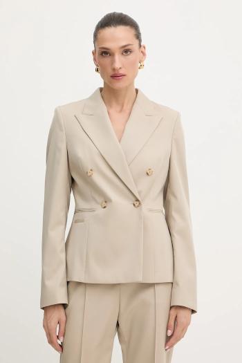 Vlnené sako BOSS béžová farba, dvojradové, jednofarebné, 50543280