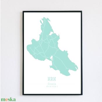 KRK (Horvátország) színes minimalista dekorációs térkép