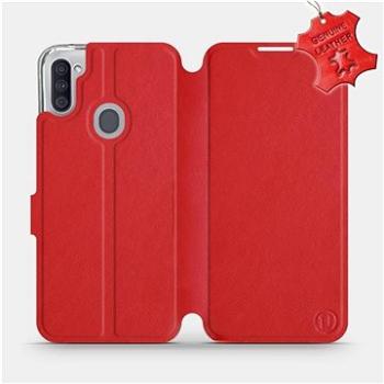 Flipové pouzdro na mobil Samsung Galaxy M11 - Červené - kožené -   Red Leather (5903516387397)