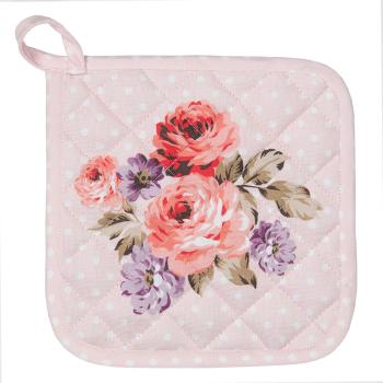 Růžová bavlněná chňapka - podložka s růžemi Dotty Rose - 20*20 cm DTR45