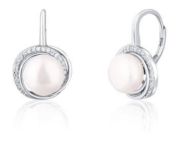 JwL Luxury Pearls Luxusní stříbrné náušnice s perlou a zirkony JL0738