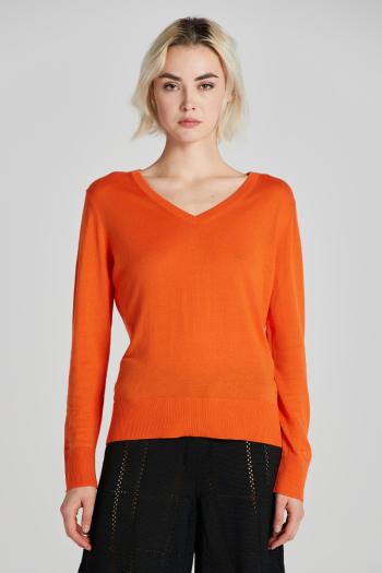 SVETR GANT FINE KNIT V-NECK PUMPKIN ORANGE