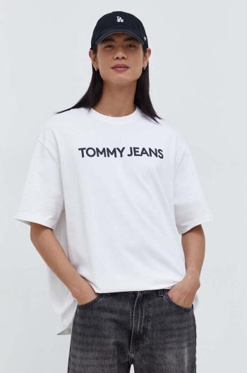 Bavlněné tričko Tommy Jeans bílá barva, s potiskem, DM0DM18267