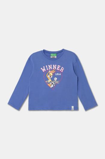 Dětské bavlněné tričko s dlouhým rukávem United Colors of Benetton x Looney Tunes fialová barva, 3ATNG10HG