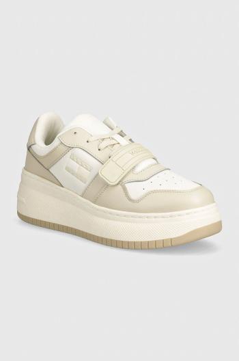 Sneakers boty Tommy Jeans TJW RETRO BASKET FLATFORM VELCRO béžová barva, EN0EN02573