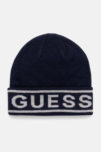 Čepice z vlněné směsi Guess LOGO BEANIE tmavomodrá barva, z tenké pleteniny, M4BZ06.Z3H82