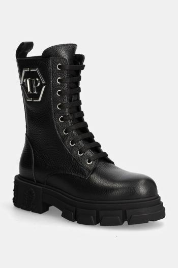 Kožené workery Philipp Plein Embossed Army Boot dámské, černá barva, na platformě, WSE0811 PLE010N 02