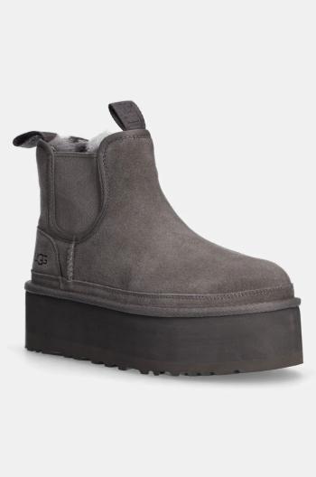 Semišové kotníkové boty UGG Neumel Platform Chelsea dámské, šedá barva, na platformě, zateplené, 1134526-GREY