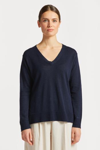 SVETR GANT LINEN-BLEND V-NECK EVENING BLUE