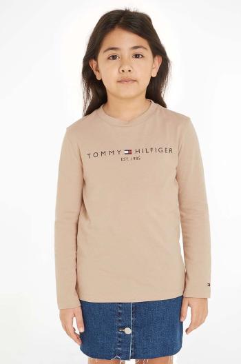 Dětské bavlněné tričko s dlouhým rukávem Tommy Hilfiger béžová barva